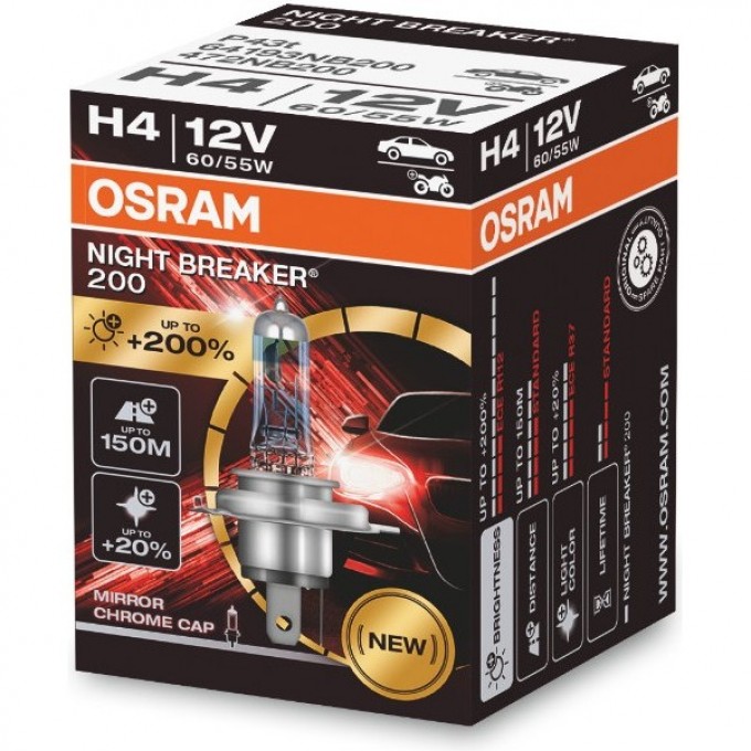 Автолампы OSRAM H4 NIGHT BREAKER 200 64193NB200 4062172212281