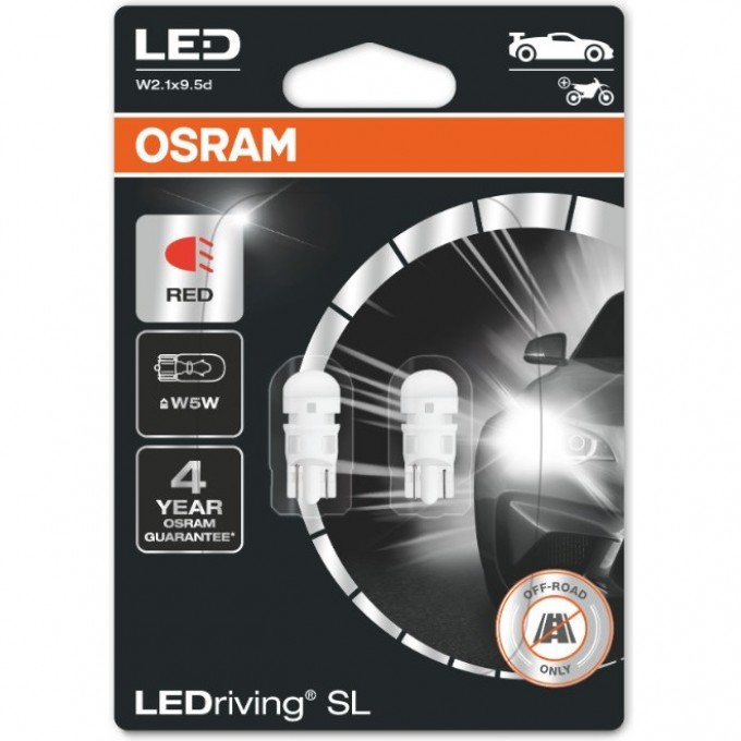 Автолампы OSRAM LED ≠ W5W LEDRIVING SL 2825DRP-02B RED 4062172150316