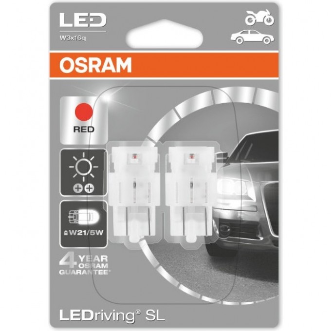 Автолампы OSRAM LED ≜W21/5W LEDRIVING 7716R-02B RED - Красные 4052899520592