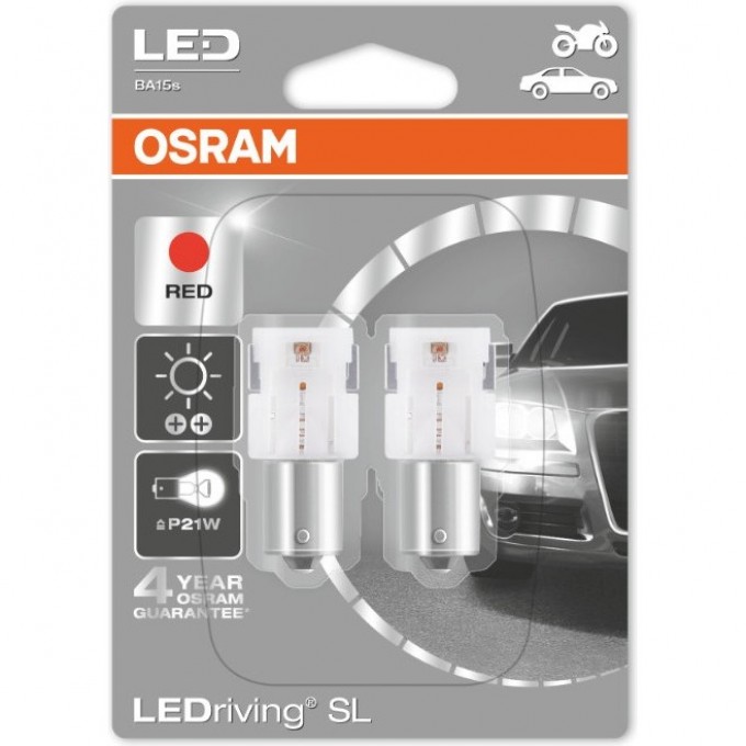 Автолампы OSRAM P21W LEDRIVING SL Standart RED 7458R-02B (2 шт) 4052899520974