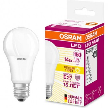 Лампа светодиодная LED OSRAM STAR Classic A 150 13W/827 13Вт 2700К E27 1521лм 220-240В