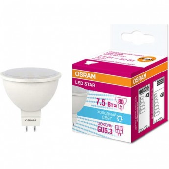 Лампа светодиодная LED OSRAM STAR MR16 7.5W/830 7.5Вт 3000К GU5.3 700лм 110 град. 220-240В