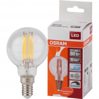 Лампа светодиодная OSRAM FILAMENT LED 5Вт E14 CLB60D белый диммируемая,прозрачный шар