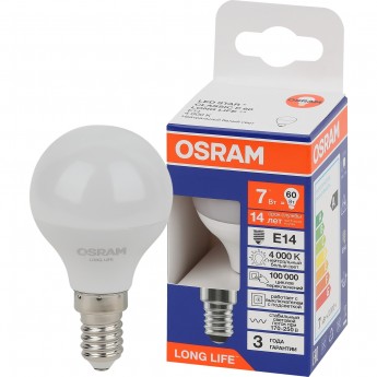 Лампа светодиодная OSRAM LED 7Вт Е14 4000К 600Лм шар 220В