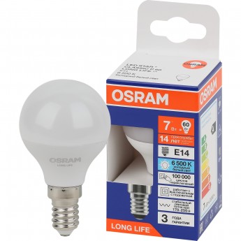 Лампа светодиодная OSRAM LED 7Вт Е14 6500К 600Лм шар 220В