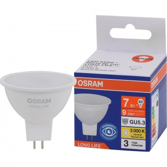 Лампа светодиодная OSRAM LED 7Вт GU5.3 3000К 560Лм спот 220В