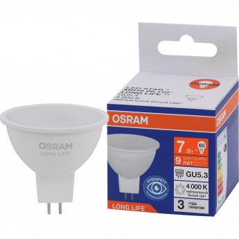 Лампа светодиодная OSRAM LED 7Вт GU5.3 4000К 560Лм спот 220В