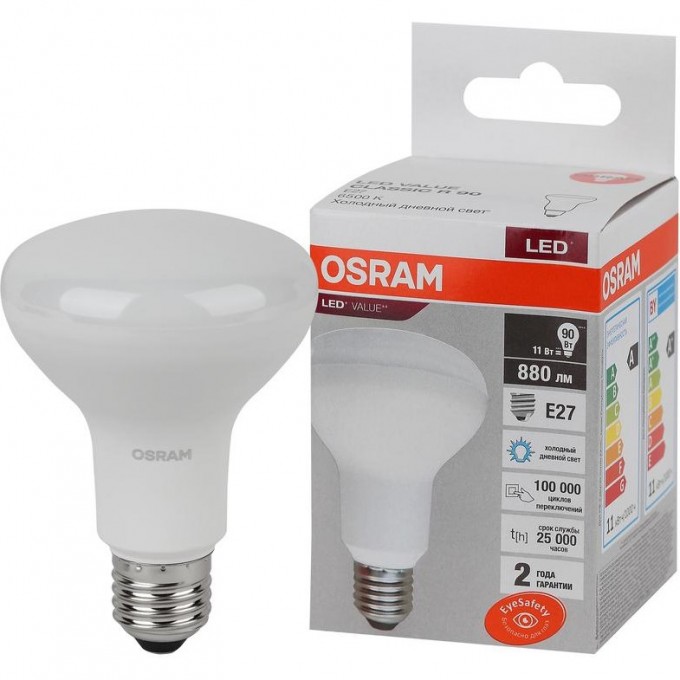 Лампа светодиодная OSRAM LED Value LV R80 90 11SW/865 11Вт рефлектор матовая E27 230В 10х1 RU 4058075582750