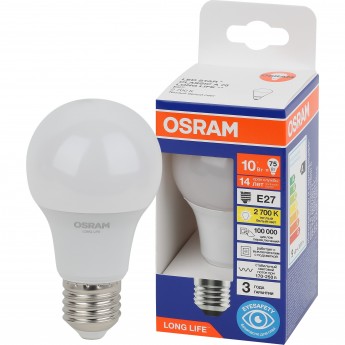 Лампа светодиодная OSRAM LONG LIFE LED 10Вт Е27 2700К 806Лм груша 220В (замена 75Вт)
