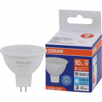 Лампа светодиодная OSRAM LONG LIFE LED 10Вт GU5.3 6500К 800Лм спот 220В (замена 75Вт)