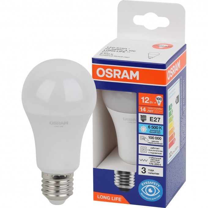 Лампа светодиодная OSRAM LONG LIFE LED 12Вт Е27 6500К 1055Лм груша 220В (замена 100Вт) 4099854186127